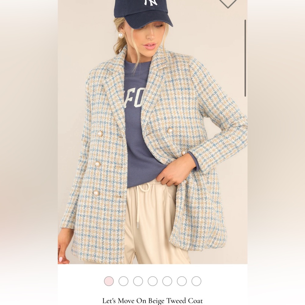 NWOT Blue/Cream Plaid Tweed Coat